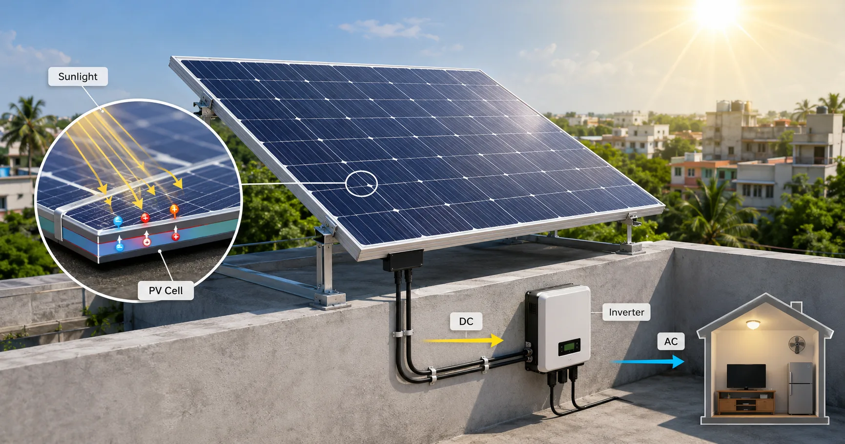 Solar Panel থেকে বিদ্যুৎ উৎপাদন: Cell থেকে AC Power পর্যন্ত প্রক্রিয়া